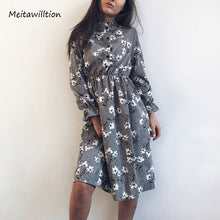 Load image into Gallery viewer, 2020 Autumn Winter Women Corduroy Dresses Casual Long Sleeve High Elastic Waist Flower Print Party Dress Female Dress Vestidos