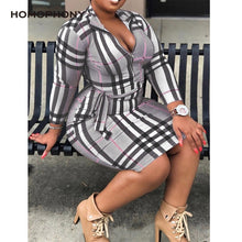 Chargez l'image dans la visionneuse de la galerie, Homophony Autumn Woman Dresses Sexy 5XL Plaid Plus Size Dress Turn-down Collar Lace-Up Zipper Office Ladies Outfits Slim Waist