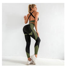 Chargez l'image dans la visionneuse de la galerie, Mulheres sem costura ginásio conjunto de fitness esportes ternos ginásio pano de fitness manga longa camisas cintura alta correndo leggings roupa de treino