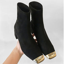 Chargez l'image dans la visionneuse de la galerie, Novo novo estiramento meias botas sapatos femininos deslizamento tornozelo botas primavera inverno elegante quadrado sapatos de salto alto feminino mais tamanho 35-39