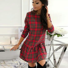 Chargez l'image dans la visionneuse de la galerie, Plaid Long Sleeve Women Christmas Dress Autumn Fashion Female Mini Dresses Casual Round Neck Ladies Dress Fall Vestido De Festa