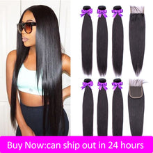 Chargez l'image dans la visionneuse de la galerie, Thoi test Hair Bundles With Closure Brazilian Hair Weave 30 32 34 Inch 3 4 Bone Straight Bundles With Lace Closure Ms Love