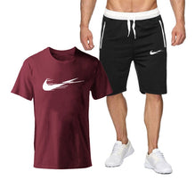 Chargez l'image dans la visionneuse de la galerie, Summer Tracksuit Men Fashion Casual Sets Fitness exercise training jogging clothes Mens Quick Drying T Shirt+Shorts 2-piece set