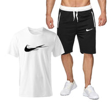 Chargez l'image dans la visionneuse de la galerie, Summer Tracksuit Men Fashion Casual Sets Fitness exercise training jogging clothes Mens Quick Drying T Shirt+Shorts 2-piece set