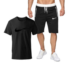 Chargez l'image dans la visionneuse de la galerie, Summer Tracksuit Men Fashion Casual Sets Fitness exercise training jogging clothes Mens Quick Drying T Shirt+Shorts 2-piece set