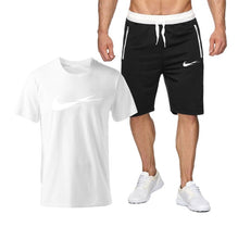 Chargez l'image dans la visionneuse de la galerie, Summer Tracksuit Men Fashion Casual Sets Fitness exercise training jogging clothes Mens Quick Drying T Shirt+Shorts 2-piece set