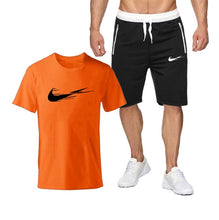 Chargez l'image dans la visionneuse de la galerie, Summer Tracksuit Men Fashion Casual Sets Fitness exercise training jogging clothes Mens Quick Drying T Shirt+Shorts 2-piece set