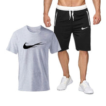 Chargez l'image dans la visionneuse de la galerie, Summer Tracksuit Men Fashion Casual Sets Fitness exercise training jogging clothes Mens Quick Drying T Shirt+Shorts 2-piece set