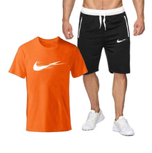 Chargez l'image dans la visionneuse de la galerie, Summer Tracksuit Men Fashion Casual Sets Fitness exercise training jogging clothes Mens Quick Drying T Shirt+Shorts 2-piece set