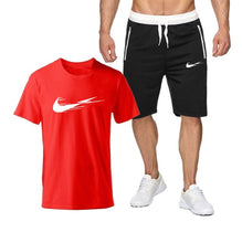Chargez l'image dans la visionneuse de la galerie, Summer Tracksuit Men Fashion Casual Sets Fitness exercise training jogging clothes Mens Quick Drying T Shirt+Shorts 2-piece set
