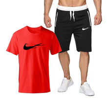 Chargez l'image dans la visionneuse de la galerie, Summer Tracksuit Men Fashion Casual Sets Fitness exercise training jogging clothes Mens Quick Drying T Shirt+Shorts 2-piece set