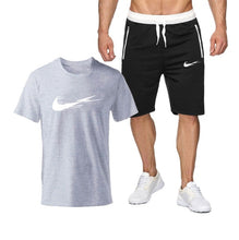 Chargez l'image dans la visionneuse de la galerie, Summer Tracksuit Men Fashion Casual Sets Fitness exercise training jogging clothes Mens Quick Drying T Shirt+Shorts 2-piece set