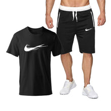 Chargez l'image dans la visionneuse de la galerie, Summer Tracksuit Men Fashion Casual Sets Fitness exercise training jogging clothes Mens Quick Drying T Shirt+Shorts 2-piece set