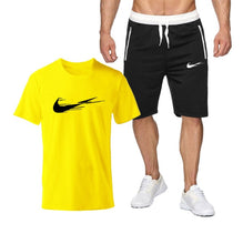 Chargez l'image dans la visionneuse de la galerie, Summer Tracksuit Men Fashion Casual Sets Fitness exercise training jogging clothes Mens Quick Drying T Shirt+Shorts 2-piece set