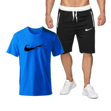 Chargez l'image dans la visionneuse de la galerie, Summer Tracksuit Men Fashion Casual Sets Fitness exercise training jogging clothes Mens Quick Drying T Shirt+Shorts 2-piece set