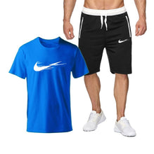 Chargez l'image dans la visionneuse de la galerie, Summer Tracksuit Men Fashion Casual Sets Fitness exercise training jogging clothes Mens Quick Drying T Shirt+Shorts 2-piece set