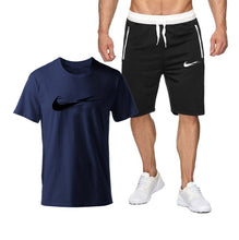 Chargez l'image dans la visionneuse de la galerie, Summer Tracksuit Men Fashion Casual Sets Fitness exercise training jogging clothes Mens Quick Drying T Shirt+Shorts 2-piece set