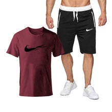 Chargez l'image dans la visionneuse de la galerie, Summer Tracksuit Men Fashion Casual Sets Fitness exercise training jogging clothes Mens Quick Drying T Shirt+Shorts 2-piece set
