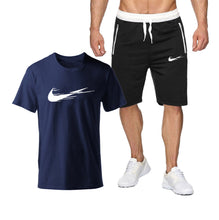 Chargez l'image dans la visionneuse de la galerie, Summer Tracksuit Men Fashion Casual Sets Fitness exercise training jogging clothes Mens Quick Drying T Shirt+Shorts 2-piece set
