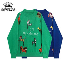 Chargez l'image dans la visionneuse de la galerie, Women's Sweater Autumn Winter Korean Plus Size Fashion Pullover Knitted Baggy Oversized Animal Letter Embroidery Tops Sweater