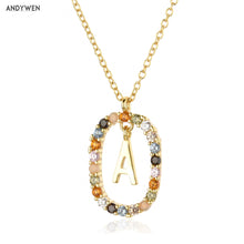 이미지를 갤러리 뷰어에 로드 , ANDYWEN 925 Sterling Silver Gold Letters A - Z  Initial M S C K Alphabet Pendente Long Chain Necklace Say My Name Fine Jewelry
