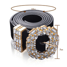 Load image into Gallery viewer, Cinturon Mujer Luxe Designer Grote Strass Riemen Voor Vrouwen Zwart Lederen Taille Sieraden Gouden Ketting Riem Strass Diamant Mode
