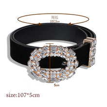 Load image into Gallery viewer, Cinturon Mujer Luxe Designer Grote Strass Riemen Voor Vrouwen Zwart Lederen Taille Sieraden Gouden Ketting Riem Strass Diamant Mode
