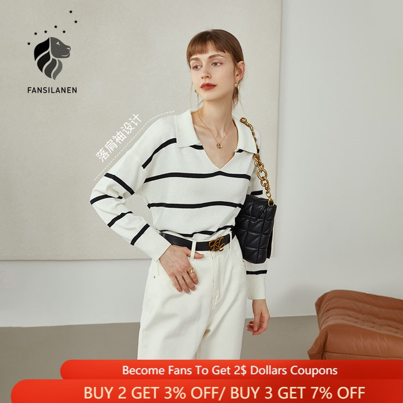 FANSILANEN Sweater Women French Retro Striped Tops Lazy Loose Blouses Women Drop Long Sleeves Thin Sweater Women Pullovers