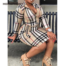 이미지를 갤러리 뷰어에 로드 , Homophony Autumn Woman Dresses Sexy 5XL Plaid Plus Size Dress Turn-down Collar Lace-Up Zipper Office Ladies Outfits Slim Waist
