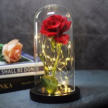 이미지를 갤러리 뷰어에 로드 , &lt;transcy&gt;La Bella y La Bestia rosa en el matraz Rosa LED flor luz negro Base cúpula de cristal mejor para el día de la madre regalo del Día de San Valentín&lt;/transcy&gt;
