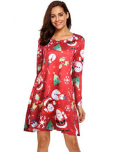Chargez l&#39;image dans la visionneuse de la galerie, Large Size Print Dress For Women 2020 Autumn New Christmas Cartoon Casual Dresses Long Sleeve Mini Dress Plus Size S-5XL On Sale
