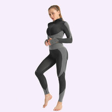 Load image into Gallery viewer, Mulheres sem costura ginásio conjunto de fitness esportes ternos ginásio pano de fitness manga longa camisas cintura alta correndo leggings roupa de treino
