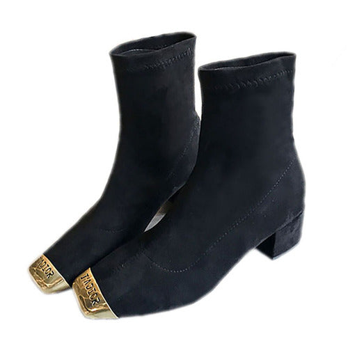 Novo novo estiramento meias botas sapatos femininos deslizamento tornozelo botas primavera inverno elegante quadrado sapatos de salto alto feminino mais tamanho 35-39