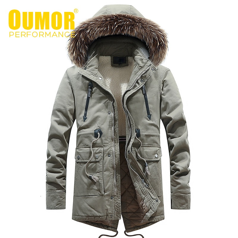 Oumor 2019 Mùa Đông Nam Dài Cổ Lông Có Mũ Áo Khoác Nỉ Parkas Nam Thương Hiệu Bộ Trang Phục Thời Trang Ấm Dày Túi Parkas nam