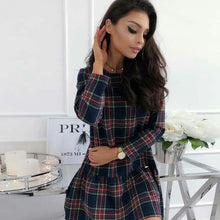 Load image into Gallery viewer, Plaid Long Sleeve Women Christmas Dress Autumn Fashion Female Mini Dresses Casual Round Neck Ladies Dress Fall Vestido De Festa
