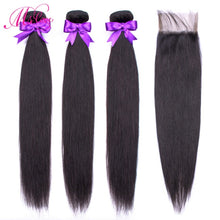 Load image into Gallery viewer, Thoi test Hair Bundles With Closure Brazilian Hair Weave 30 32 34 Inch 3 4 Bone Straight Bundles With Lace Closure Ms Love
