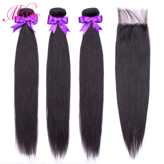 Thoi test Hair Bundles With Closure Brazilian Hair Weave 30 32 34 Inch 3 4 Bone Straight Bundles With Lace Closure Ms Love