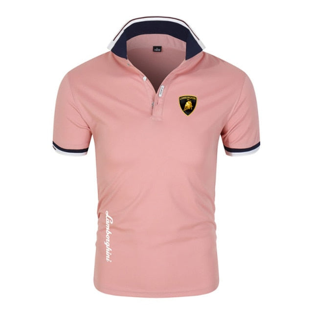 Summer new Lamborghini men's Polo shirt British breathable brand large size printing fashion men's Harajuku stitching lapel casu