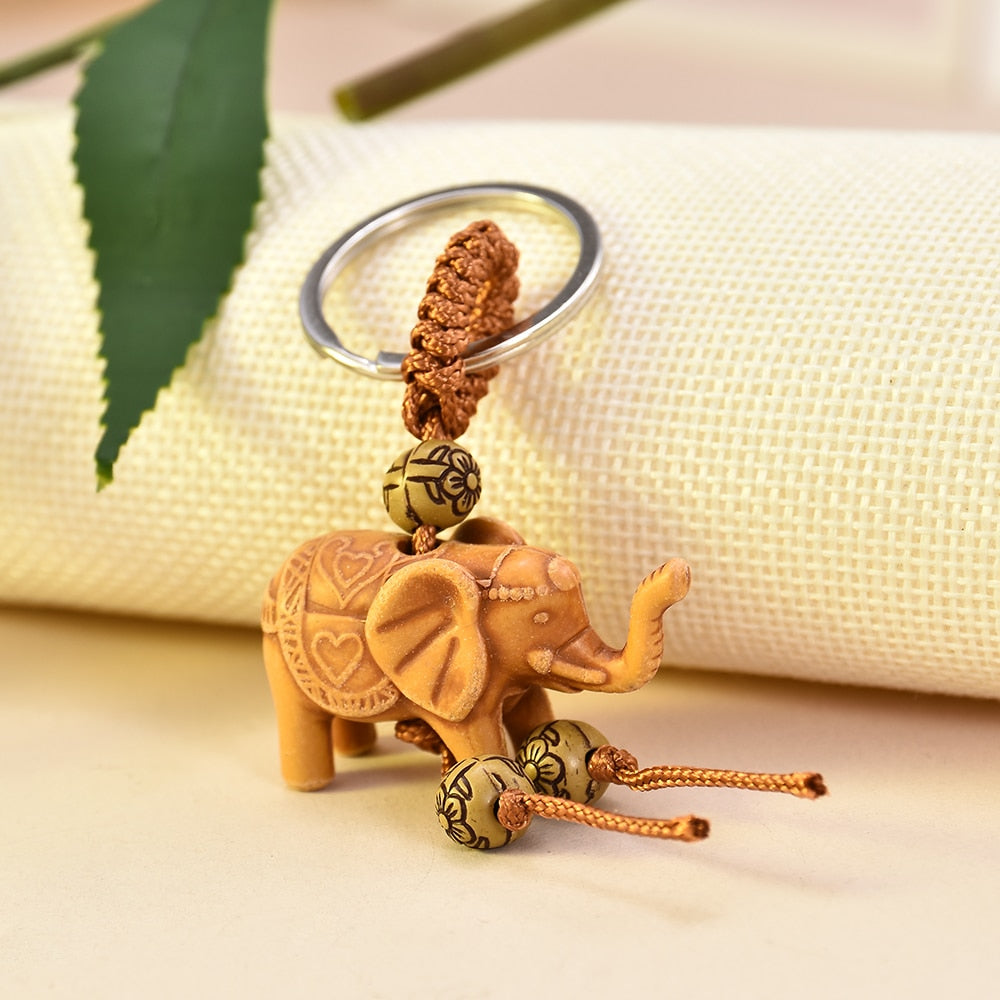 Thoi Women Men Lucky Wooden Elephant Carving Pendant Keychain Religion Chain Key Ring Keyring Jewelry Wholesale cute keychain