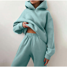 Load image into Gallery viewer, Women&#39;s Tracksuit Casual Solid Long Sleeve Hooded Sport Suits Autumn Warm Hoodie Sweatshirts and Long Pant Fleece Two Piece Sets
