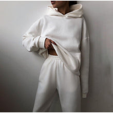 Load image into Gallery viewer, Women&#39;s Tracksuit Casual Solid Long Sleeve Hooded Sport Suits Autumn Warm Hoodie Sweatshirts and Long Pant Fleece Two Piece Sets
