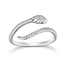 Load image into Gallery viewer, Thoi test 1 bamoer Sterling Silver Platinum Plated Adjustable Ring, Green Zircon Retro Textures Snake Ring Fashion Jewelry SCR666
